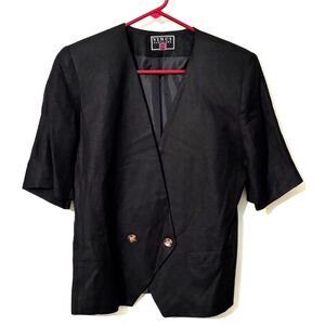 Vinci Clothiers Black Linen Rayon Blazer Jacket Sz 6 Shoulder Pads USA